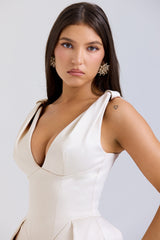 Paloma-Vintage Cream Satin Pleated Midi Dress - SALE
