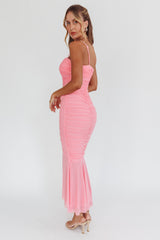 By Chance One Strap Ruched Maxi Dress Pink