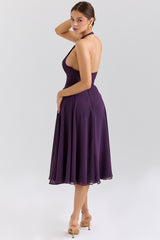 Solada-Grape Georgette Halter Sundress