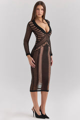 Loula-Black Plunge Open Knit Midi Dress - SALE
