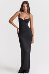 Stefania-Black Corset Maxi Dress