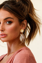 Bora Bora Pearl Accent Shell Earrings Tan