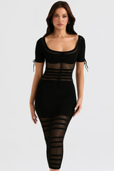 Lilla-Black Openwork Knit Midi Dress