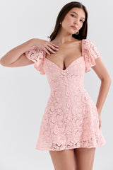 Verity-Perfectly Pink Floral Lace Mini Dress