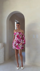 Halen Off Shoulder Mini Dress - Pink Floral