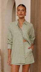 Charla Button Up Top - Sage
