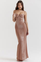 Bonita-Cafe Au Lait Sequin Maxi Dress