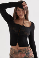 Candice-Black Lace Trim Top - SALE