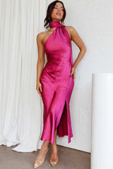 Italian Summer Tie Neck Midi Dress Fuchsia