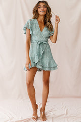 Cami Angel Sleeve Faux Wrap Dress Sage