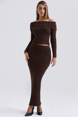 Sloane-Chocolate Soft Cotton Boucle Maxi Skirt - SALE