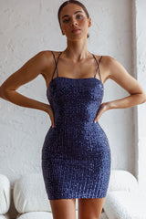 Born Wild Strappy Back Sequin Mini Dress Navy
