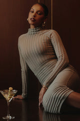 Rowena-Grey Velour Sheer Striped Bodysuit