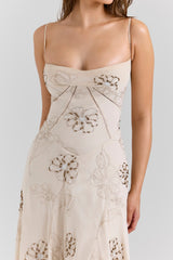Seren-Vanilla Embroidered Hand Beaded Floral Maxi Dress
