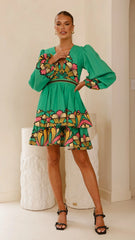 Portugal Long Sleeve Mini Dress - Apple