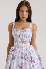 Kimmie-Lilac Ribbon Print Cotton Mini Dress
