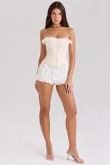 Idella-Cream Satin Lace Trim Corset Top