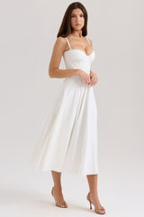 Steffani-White Stretch Cotton Midi Sundress