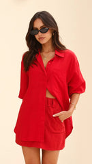 Charla Button Up Top - Red