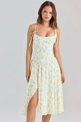 Yvette-Lemon Floral Print Georgette Midi Dress