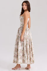 Ysabella-Cream Floral Print Cotton Midi Sundress