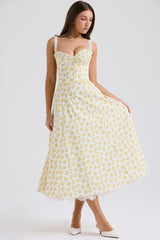 Rosalee-White Vintage Floral Print Cotton Bustier Sundress