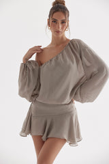 Wilhelmina-Ash Green Off Shoulder Dress