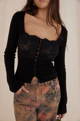 Candice-Black Lace Trim Top - SALE