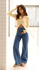 Lyra Long Sleeve Ribbed Top - Yellow