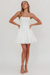 Loveless Strapless Flared Mini Dress Off White