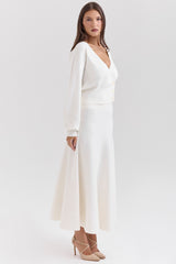 Rowan-Ivory Wool Balloon Sleeve Wrap cardigan