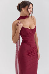 Hallie-Cabernet Strapless Corset with Neck Scarf