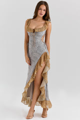 Aloura-Paisley Print Georgette Ruffle Maxi Dress