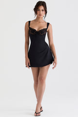 Adriana-Black Satin And Lace Mini Dress