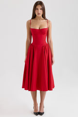 Samaria-Red Gathered Midi Dress