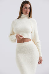 Nyala-Cream Soft Boucle Knit Cropped Sweater - SALE