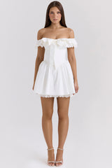 Jaide-White Cotton Off Shoulder Corset Mini Dress