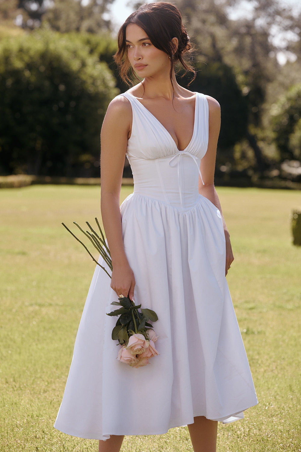 Emmelina-White Cotton Corset Sundress