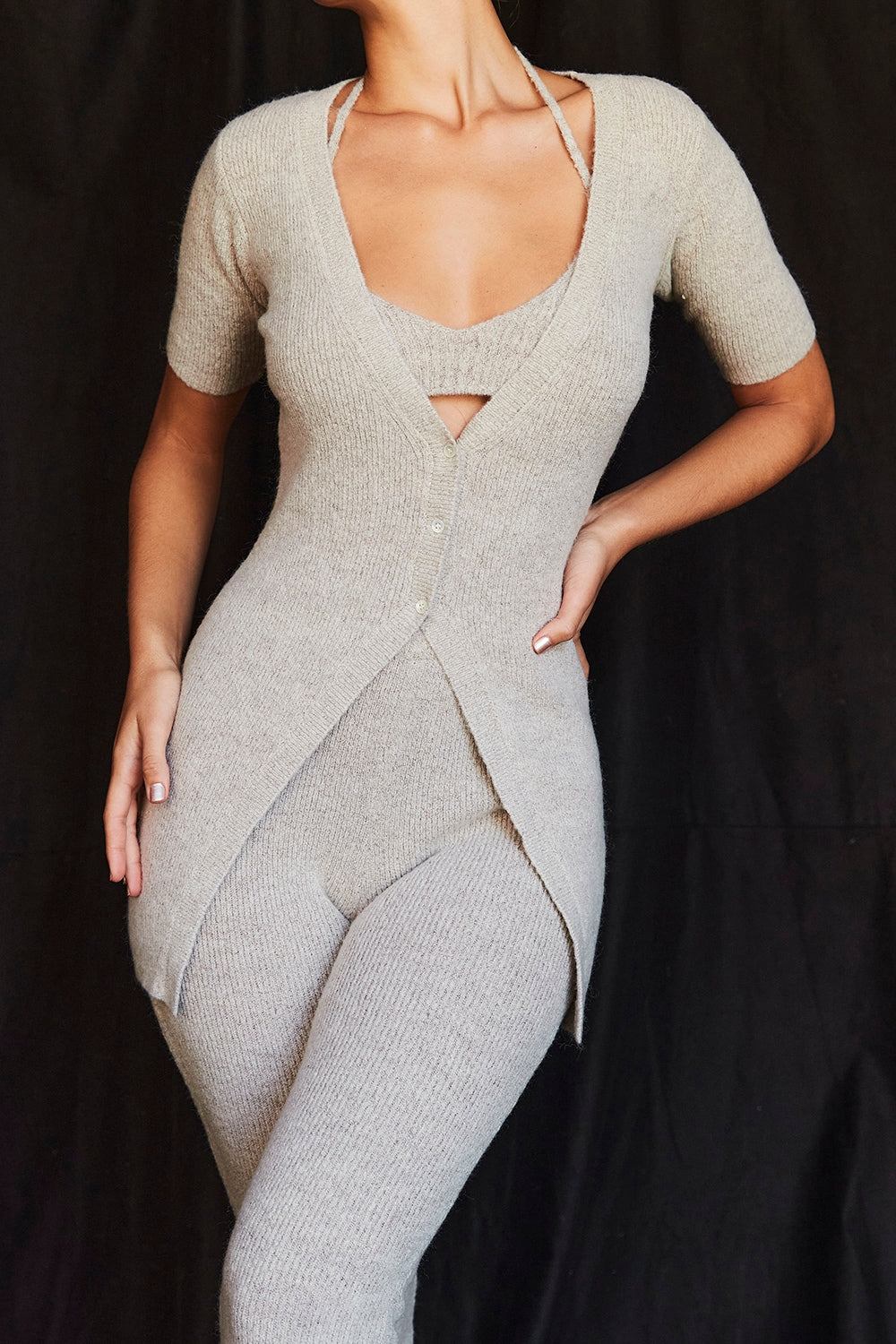 Opal-Oatmeal Ribbed Knit Cardigan - SALE
