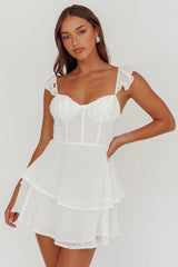 Theory Sweetheart Neckline Frill Strap Mini Dress Textured White