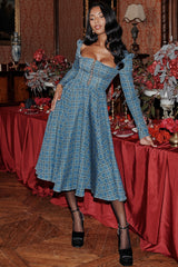 Delia-Blue Tartan Midi Dress
