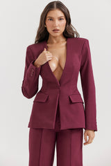 Theodora-Wine Deep V Blazer