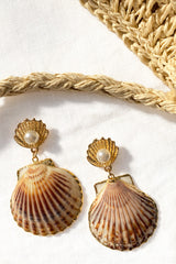Bora Bora Pearl Accent Shell Earrings Tan