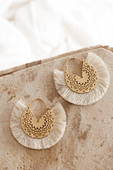 Bali Gold Filigree Fringing Earrings Beige