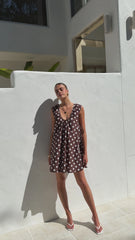 Vanessa Mini Dress - Brown Polka