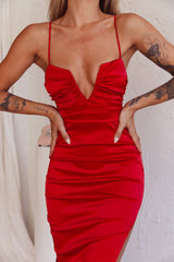 Dancing In September Thigh Split Dress Red