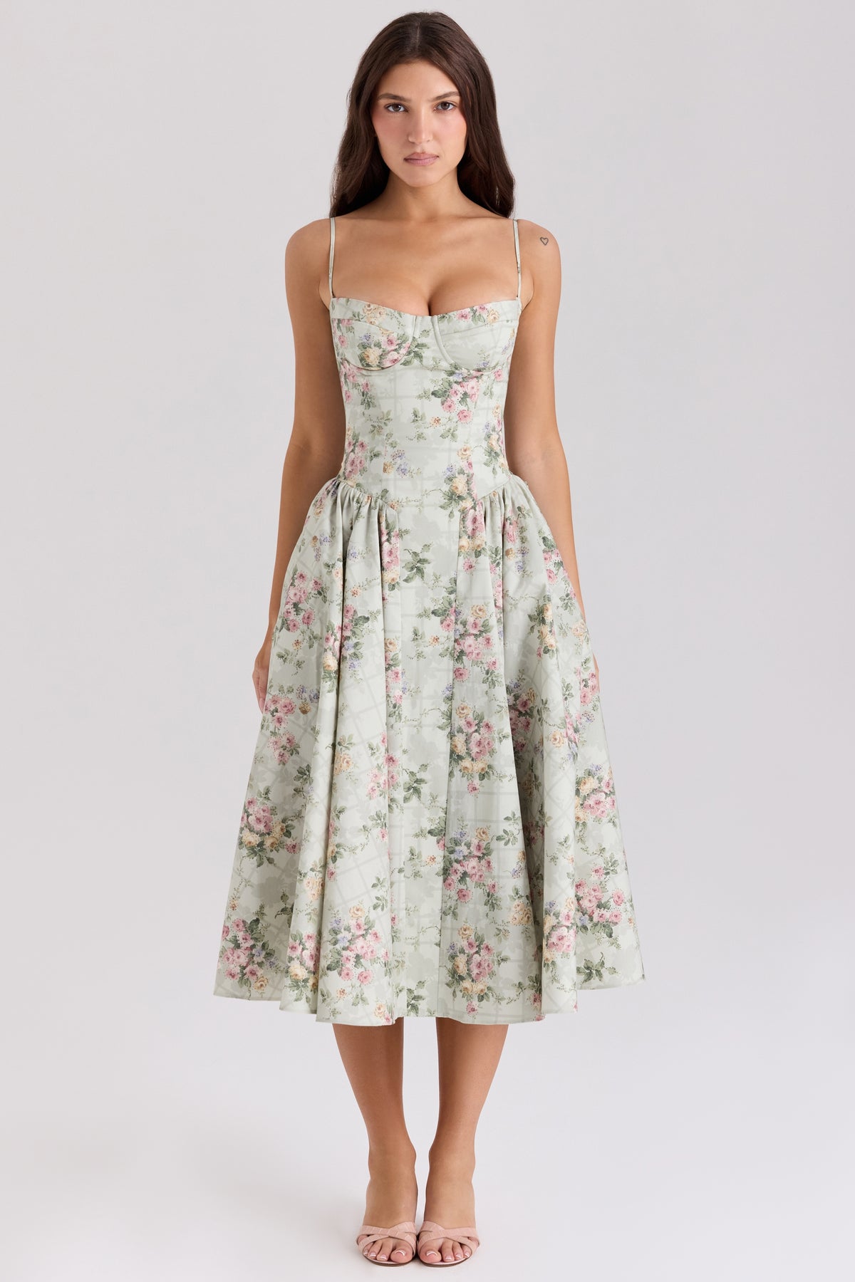 Samaria-Sage Floral Print Cotton Midi Dress