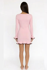Solid Color Long Sleeve Ruffled Bodycon Dress